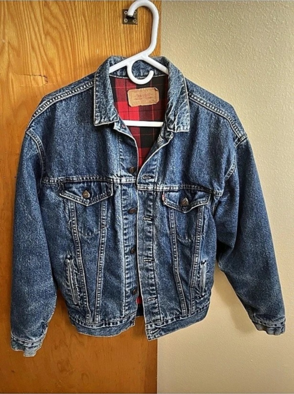 Levi's Vtg 57510 0514 Buffalo Plaid Flannel Lined Denim Trucker USA XL